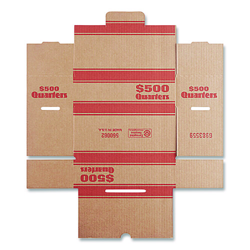 Quarters Coin Box, Cardboard, Kraft/Orange, 50/Pack