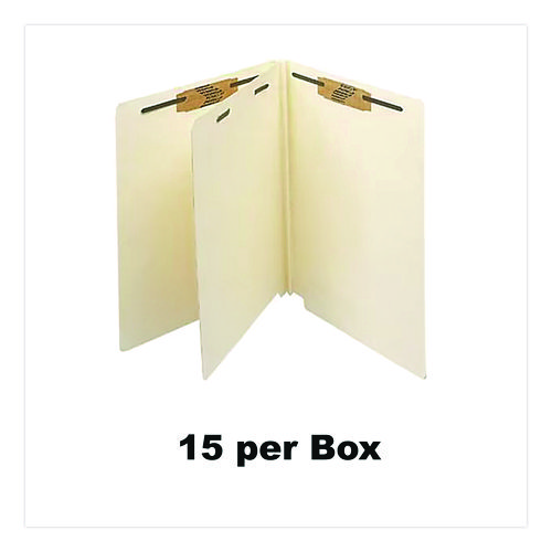 Heavy-Duty End Tab Classification Folders, 2" Expansion, 1 Divider, 4 Fasteners, Letter Size, Manila, 25/Box