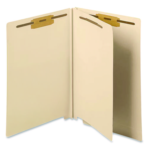 Heavy-Duty End Tab Classification Folders, 2" Expansion, 1 Divider, 4 Fasteners, Letter Size, Manila, 25/Box