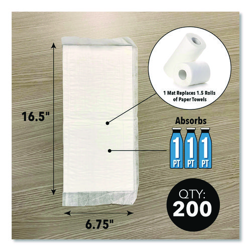 Super Absorbent Mats, 1.5 qt, 14" x 7", 200/Box