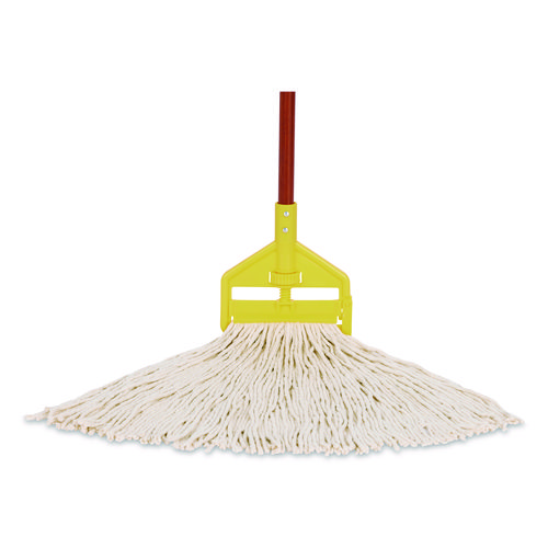 Premium Cut-End Cotton Wet Mop Head, 16 oz, White, 1" White Band, 12/Carton
