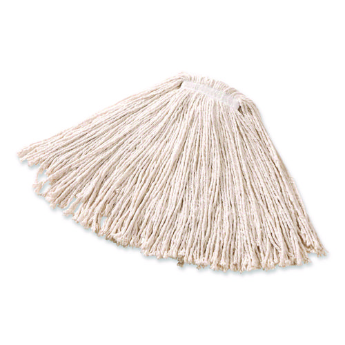 Premium Cut-End Cotton Wet Mop Head, 16 oz, White, 1" White Band, 12/Carton