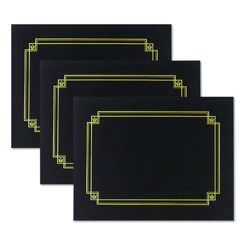 Premium Textured Certificate Holder, 12.65 x 9.75, Black, 3/Pack