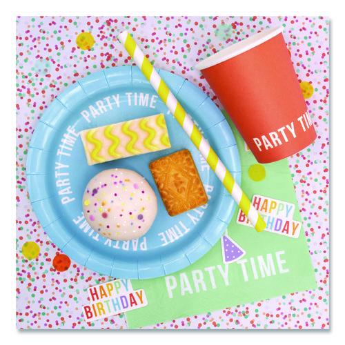 Birthday Tableware Pack, 24 Cups, 24 Dessert Plates, 24 Dinner Plates, 48 Paper Napkins, Assorted Colors, 120 Pieces/Kit