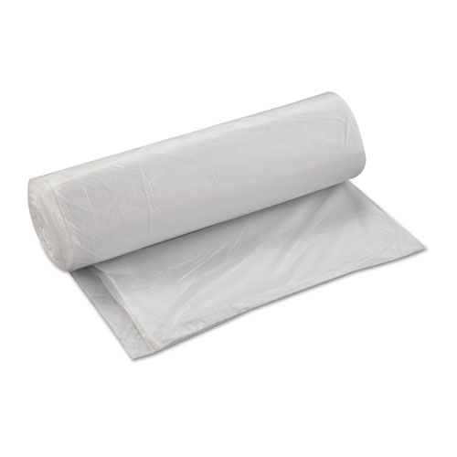High-Density Commercial Can Liners, 45 gal, 17 mic, 40" x 48", Clear, 25 Bags/Roll, 10 Interleaved Rolls/Carton