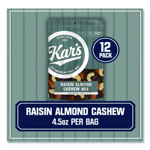 Fresh Harvest Trail Mix, Raisin Almond Cashew, 4.5 oz Bag, 12/Box