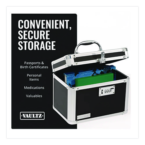 Latching Lid Locking Personal Security Box, Combination Lock, 10 x 7.5 x 7.75, Plastic; Steel; Aluminum, Black