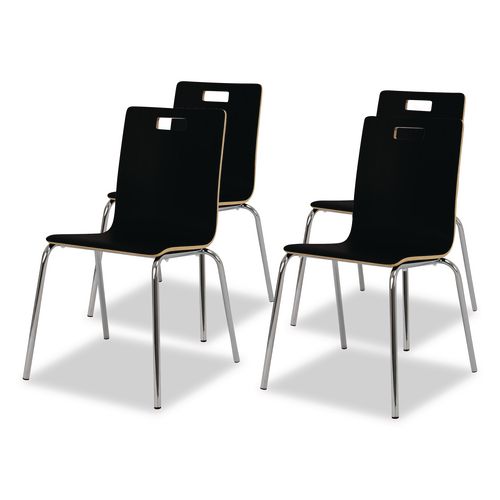 Bushwick Series Bentwood Chair, Supports Up to 500 lb, 18" Seat Height, Black Seat, Black Back, Chrome Base, 4/Pack