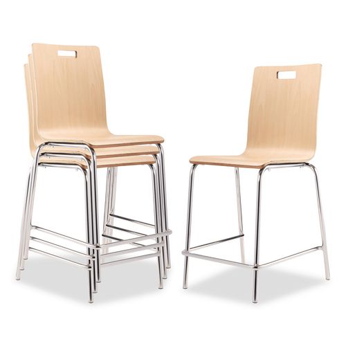Bushwick Series Bentwood Stool, Counter Height, Supports Up to 500 lb, 24" Seat Height, Natural Seat/Back, Chrome Base, 4/PK