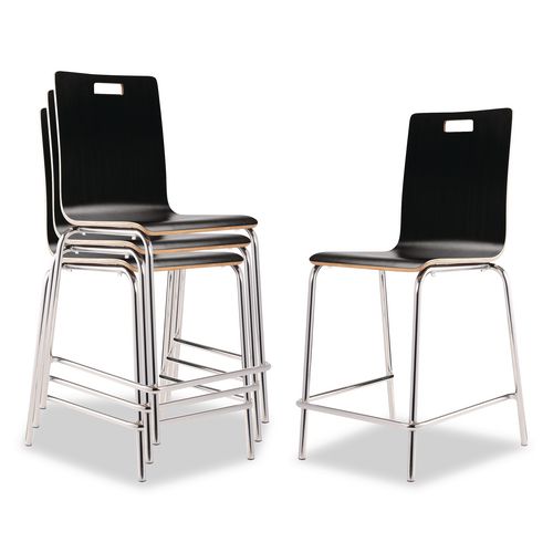 Bushwick Series Bentwood Stool, Counter Height, Supports Up to 500 lb, 24" Seat Height, Black Seat/Back, Chrome Base, 4/Pack