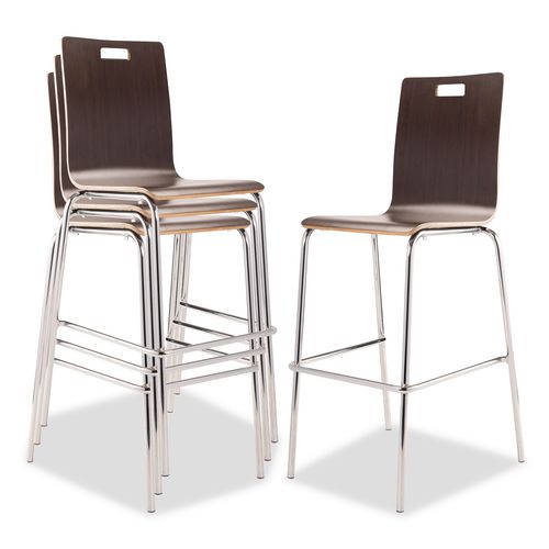 Bushwick Series Bentwood Stool, Supports Up to 500 lb, 30" Seat Height, Espresso Seat, Espresso Back, Chrome Base, 4/Pack