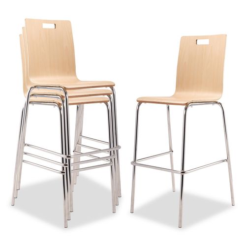 Bushwick Series Bentwood Stool, Supports Up to 500 lb, 30" Seat Height, Natural Seat, Natural Back, Chrome Base, 4/Pack
