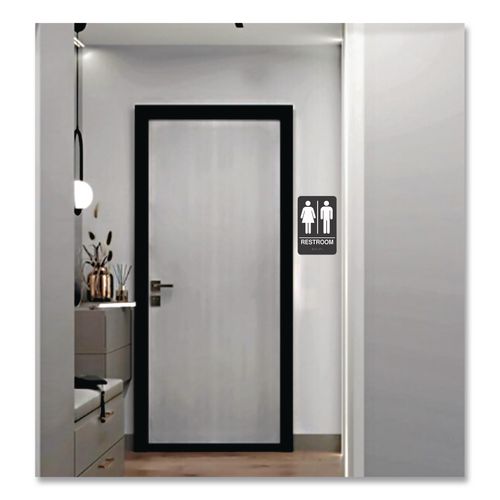 Indoor Restroom Door Sign, Unixex 5.5 x 8.5, Black/White
