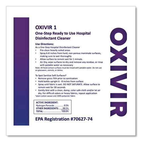 Oxivir 1 RTU Disinfectant Cleaner, 32 oz Spray Bottle, 12/Carton