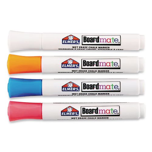 Boardmate Wet Erase Chalk Markers, Broad Bullet Tip, Assorted Colors, 4/Pack