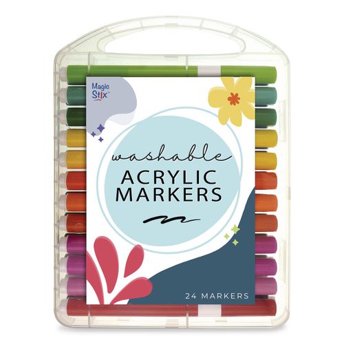 Washable Acrylic Markers, Fine Bullet Tip, Assorted Colors, 24/Pack