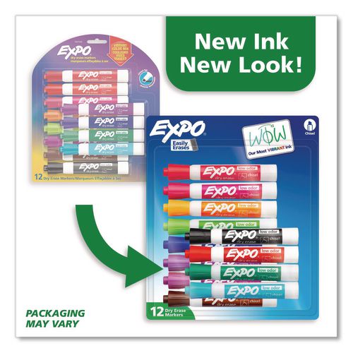Low Odor Dry Erase Vibrant Color Markers, Broad Chisel Tip, Assorted Colors, 12/Set