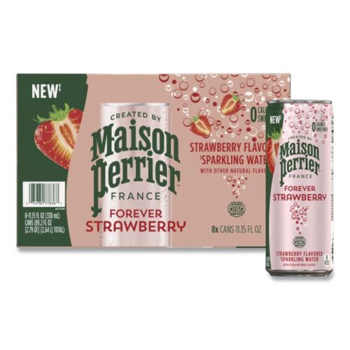 Maison Perrier Sparkling Water, 11.15 oz Can, Strawberry, 8 Cans/Box