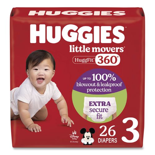 Little Movers HuggFit 360 Degree, Size 3, 16 lbs to 28 lbs, Disney Design, 26 Diapers/Pack, 4 Packs/Carton