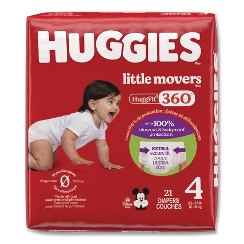 Little Movers HuggFit 360 Degree, Size 4, 22 lbs to 37 lbs, Disney Design, 21 Diapers/Pack, 4 Packs/Carton