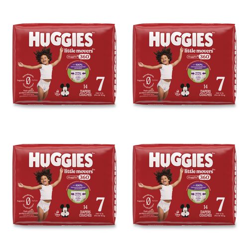 Little Movers HuggFit 360 Degree, Size 7, Over 41 lbs, Disney Design, 14 Diapers/Pack, 4 Packs/Carton