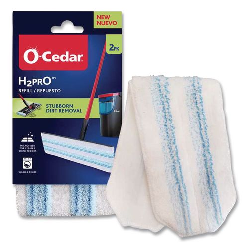 H2prO Flat Mop Head Replacement, 9.25 x 4.38, Blue/White, 2/Pack