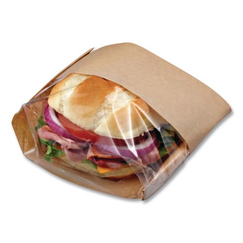 Image of Bagcraft Dubl View Sandwich Bags, 9.5" x 5.75" x 2.75", Natural Brown/Clear, 500/Carton