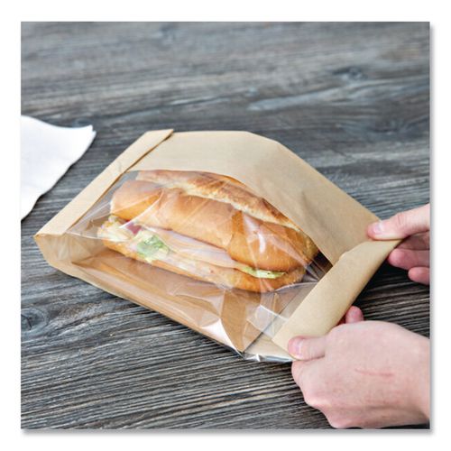Image of Bagcraft Dubl View Sandwich Bags, 9.5" x 5.75" x 2.75", Natural Brown/Clear, 500/Carton