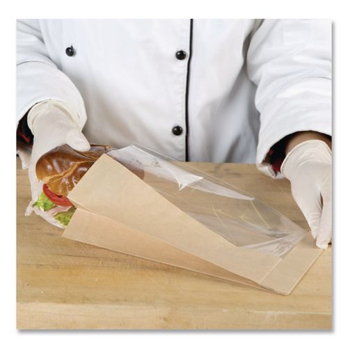 Image of Bagcraft Dubl View Sandwich Bags, 9.5" x 5.75" x 2.75", Natural Brown/Clear, 500/Carton