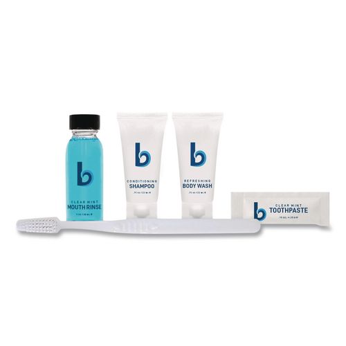 Amenities Kit, Mouth Rinse, Toothbrush, Toothpaste, Body Wash, Shampoo, Green Tea Lemongrass, 12 Kits/Carton
