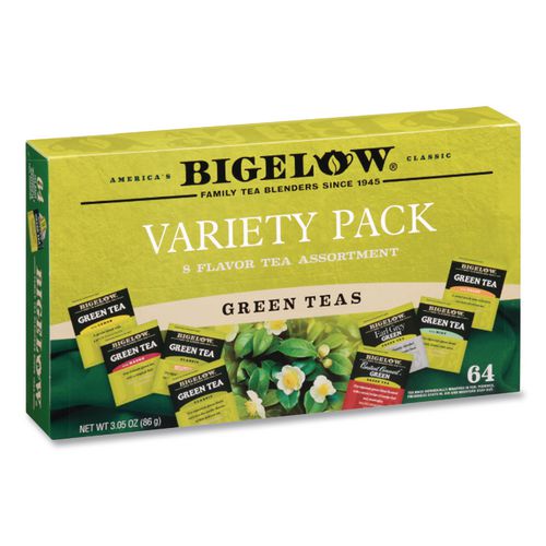 Green Tea Assortment, Tea Bags, 64/Box, 6 Boxes/Carton