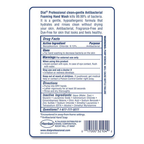 Clean+Gentle Antibacterial Foaming Hand Wash Refill for FIT Touch Free Dispenser, Fragrance-Free, 1 L, 3/Carton