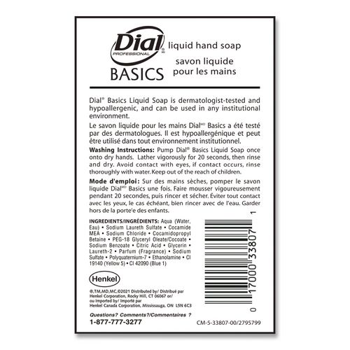Basics MP Free Liquid Hand Soap Refill, Honeysuckle Scent, 3.78 L, 4/Carton