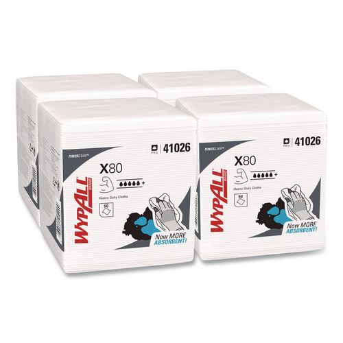 X80 HYDROKNIT Wipes, 1/4-Fold, 12 1/2 x 13, White, 50/Box, 4 Boxes