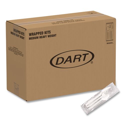 Reliance Mediumweight Cutlery Kit, Fork/Knife/Spoon, Plastic, White, 500/Carton