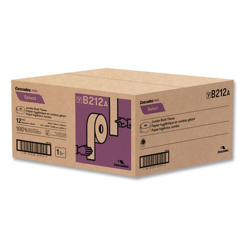 Select Jumbo Bath Tissue, Septic Safe, 1-Ply, 3.3" x 2,000 ft, White, 12 Rolls/Carton