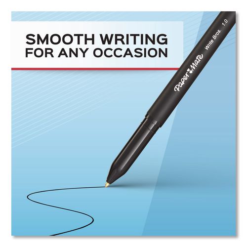 Write Bros. Ballpoint Pen, Stick, Medium 1 mm, Black Ink, Black Barrel, 8/Pack
