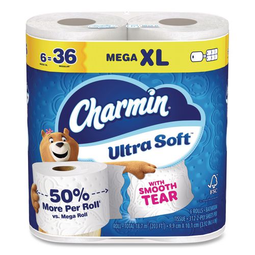 Ultra Soft Bathroom Tissue, Septic Safe, 2-Ply, White, 312 Sheets/Roll, 18 Rolls/Carton