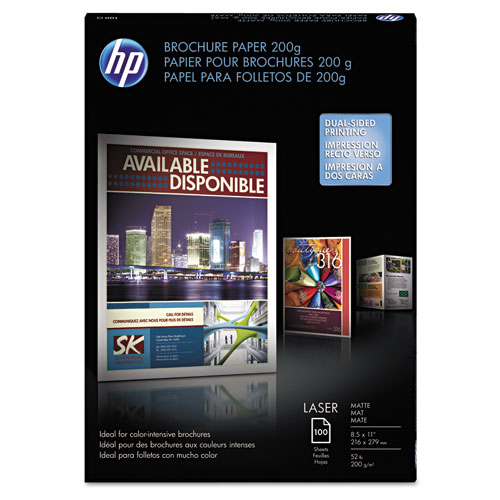 HP Laser Matte Brochure Paper, 52 lb., 8-1/2 x 11, White, 100 Sheets/Pack