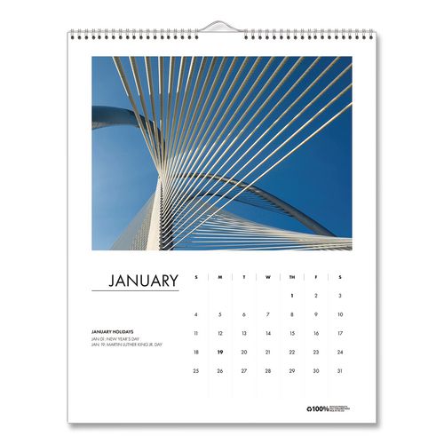 100% Recycled Abstract Architecture Photos Wall Calendar, 14 x 11, White Sheets, 12-Month (Jan-Dec): 2026