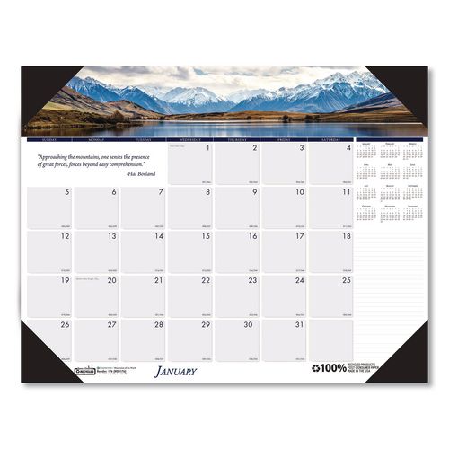 Earthscapes Recycled Monthly Desk Pad Calendar, Mountains of the World Photos, 22 x 17, Black Corners,12-Month(Jan-Dec): 2026