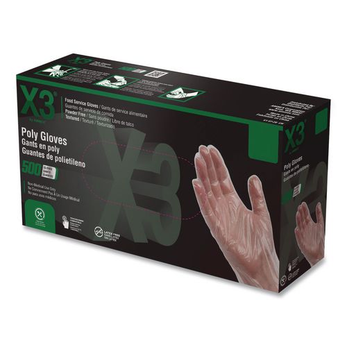 Poly Food Safe Industrial Gloves, Powder-Free, Medium, Clear, 500/Box