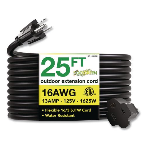 16 AWG Outdoor Extension Cord, 25 ft, 13 A, Black