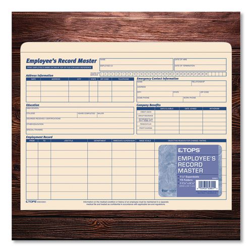 Image of TOPS™ Employee Record Master File Jacket, Straight Tab, Letter Size, Manila, 15/pack