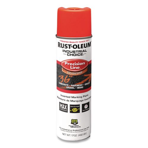 Industrial Choice M1600 System Solvent-Based Precision Line Marking Paint, Flat Fluorescent Red-Orange,17oz Aerosol Can,12/CT