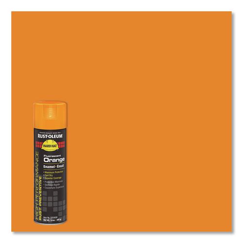 Hard Hat High Performance V2100 System Rust Preventive Enamel Spray Paint, Gloss Fluorescent Orange, 15 oz Aerosol Can, 6/CT