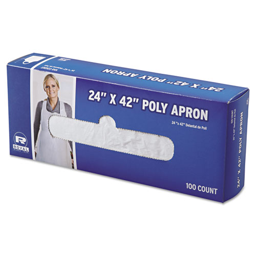 Image of Poly Apron, 24 x 42, One Size Fits All, White, 100/Pack, 10 Packs/Carton