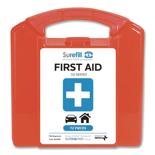 10 Series First Aid Kit, 72 Pieces, Retail Plastic Case, 4/Carton