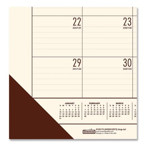EcoTones Recycled Academic Desk Pad Calendar, 18.5 x 13, Cream Sheets, Brown Corners, 12-Month (Aug to July): 2025 to 2026