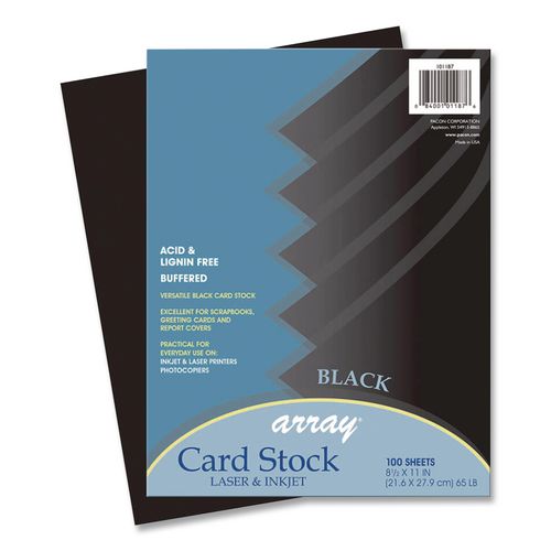 Array Card Stock, 65 lb Cover Weight, 8.5 x 11, Black, 100/Pack